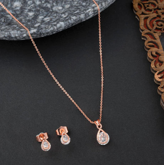 SF1014 - Inlaid CZ Tear Drop Shaped set - Rose Gold